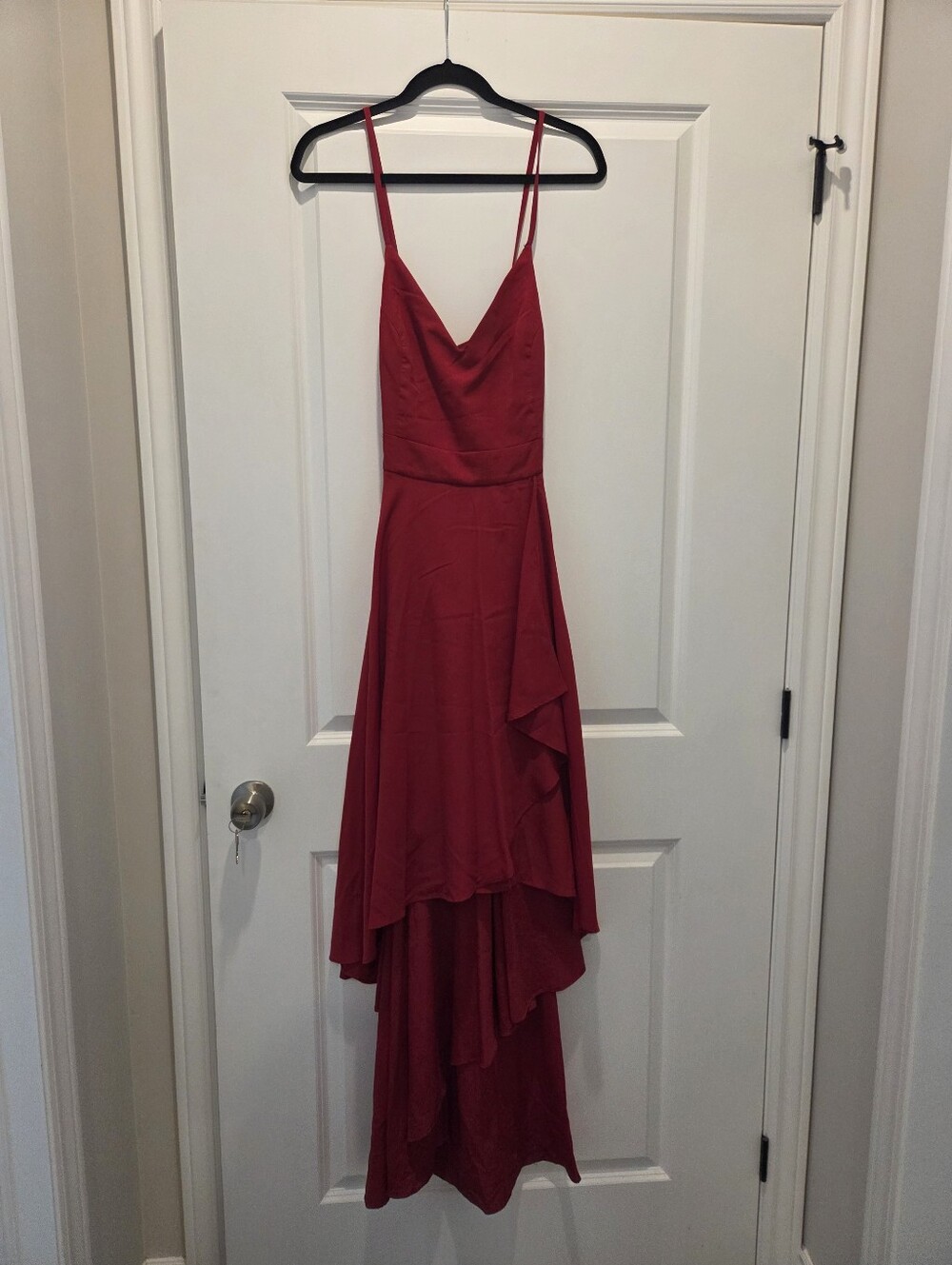 Le Chateau Red Spaghetti-Strap High-Low Dress